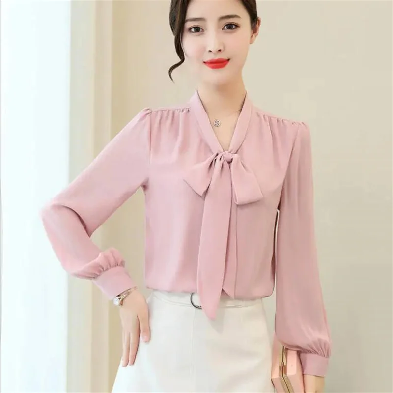 Autumn Long Sleeve Chiffon Blouse Shirt Women Blouse Tops Women Blusas Women Blusas Mujer De Moda Bowknot Loose Female Pullover Case Refresh