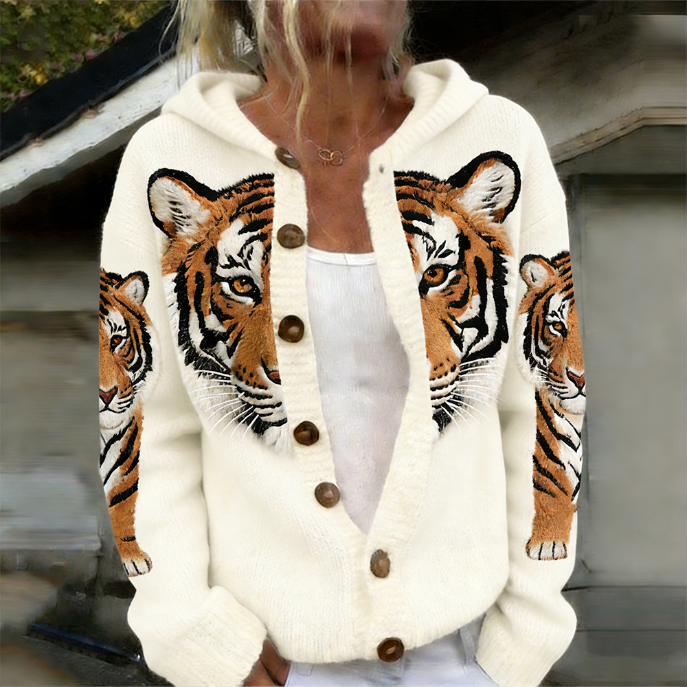 Fierce Tiger Retro Warm Hoodie Sweater wearshes