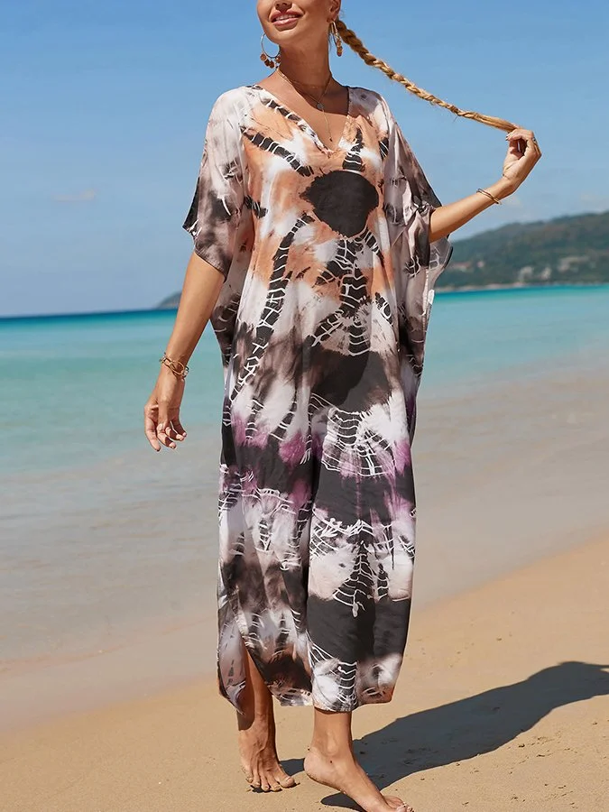 Ladies Spring Summer Beach Resort Style Loose Print Dress