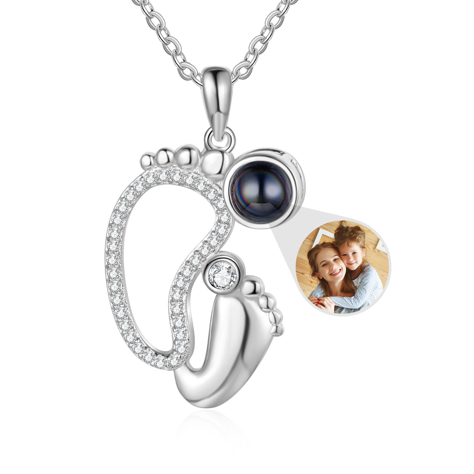 Personalised Baby Feet Projection Necklace Custom Photo Heart Necklace