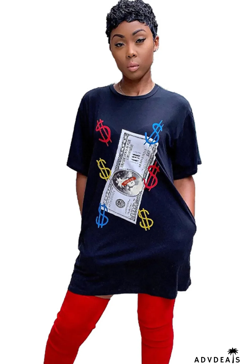 Orange Polyester Sexy Cap Sleeve Short Sleeves O neck Step Skirt Knee-Length Print