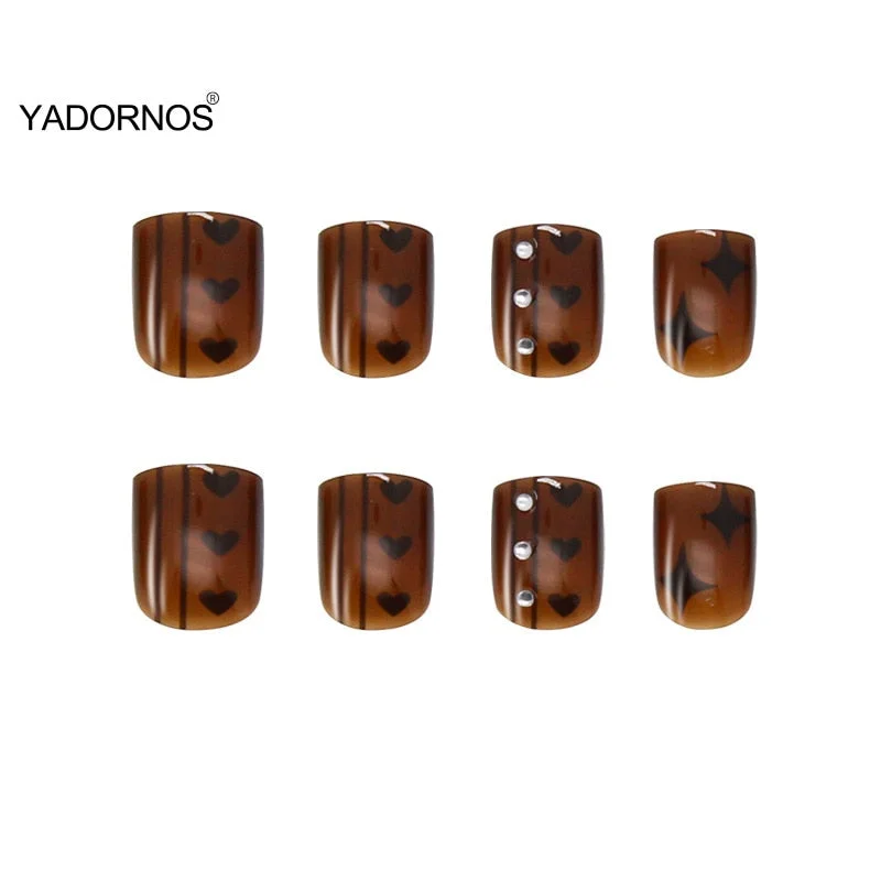 24pcs Press On Fake Black Bow Nail Patch Glue Type Removable Short Paragraph Manicure False Nail Patch False Nails With Designs-Nail Inspo