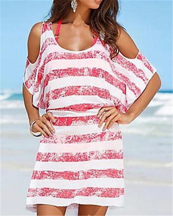 Summer Beach Striped Short Sleeve Mini Dress