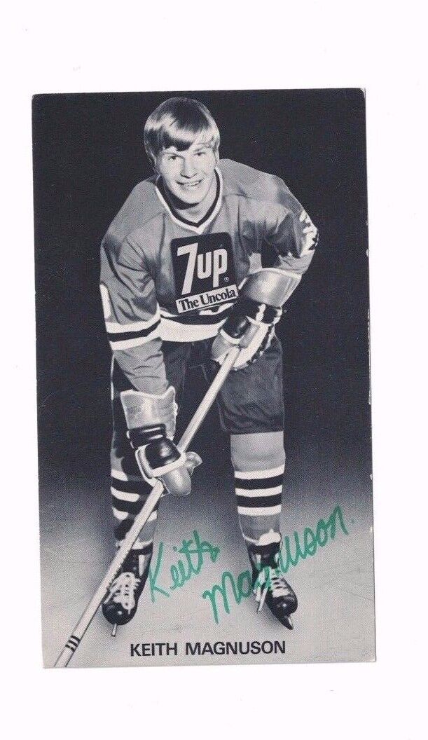 Keith Magnuson Chicago Blackhawks 7UP Soda Signed 3 1/4 x 5 1/2