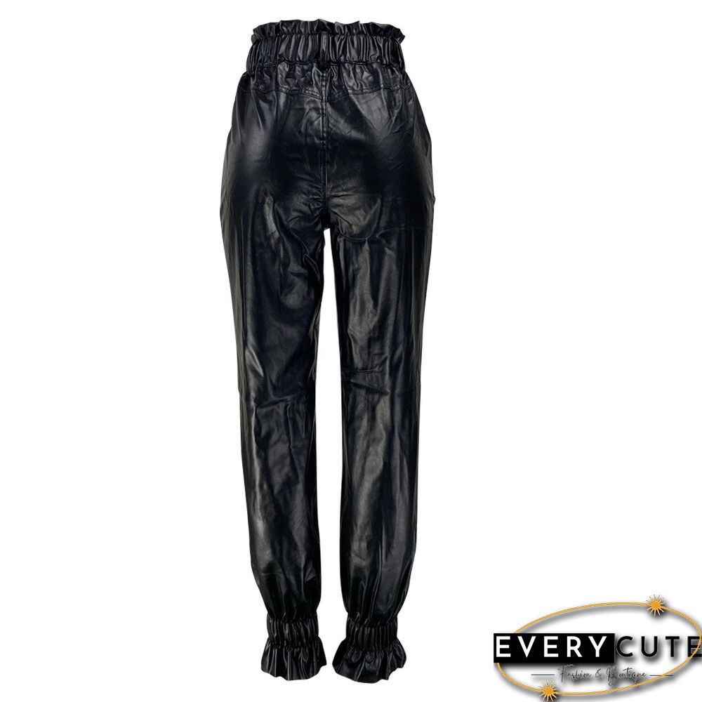 Ladies Chic High Waist PU Leather Pants Casual OL Pants