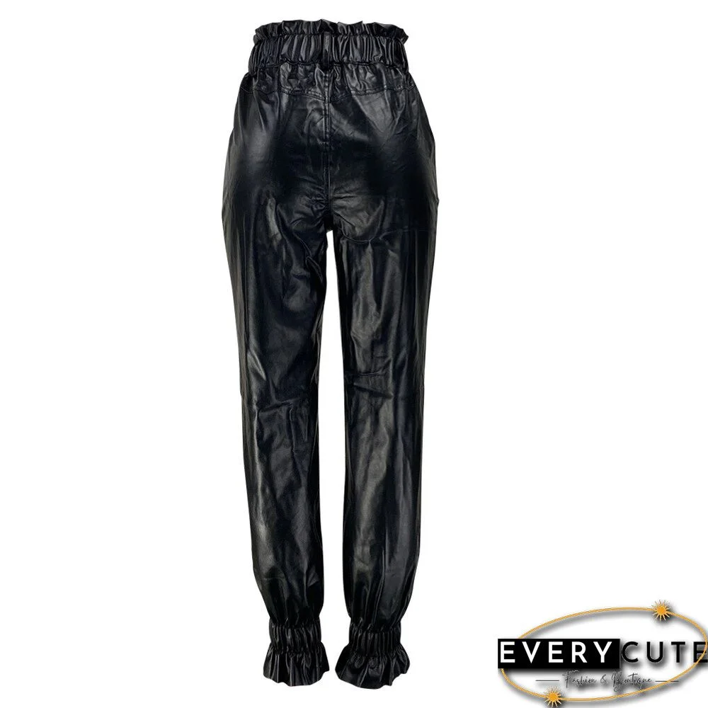 Ladies Chic High Waist PU Leather Pants Casual OL Pants