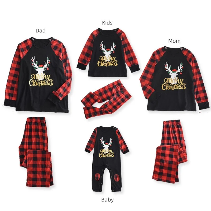 Bear Leader Christmas Father Mother Kids Clothes Top+Pants Family Matching Outfit Lattice Xmas Sleepwear Pj's Set Baby Romper