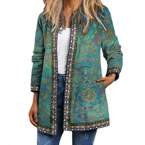 Autumn Women Jackets Female Cardigan Loose Streetwear Women Coat Ethnic Pocket Vintage Anti-shrinking Women Coat Loose Outerwear