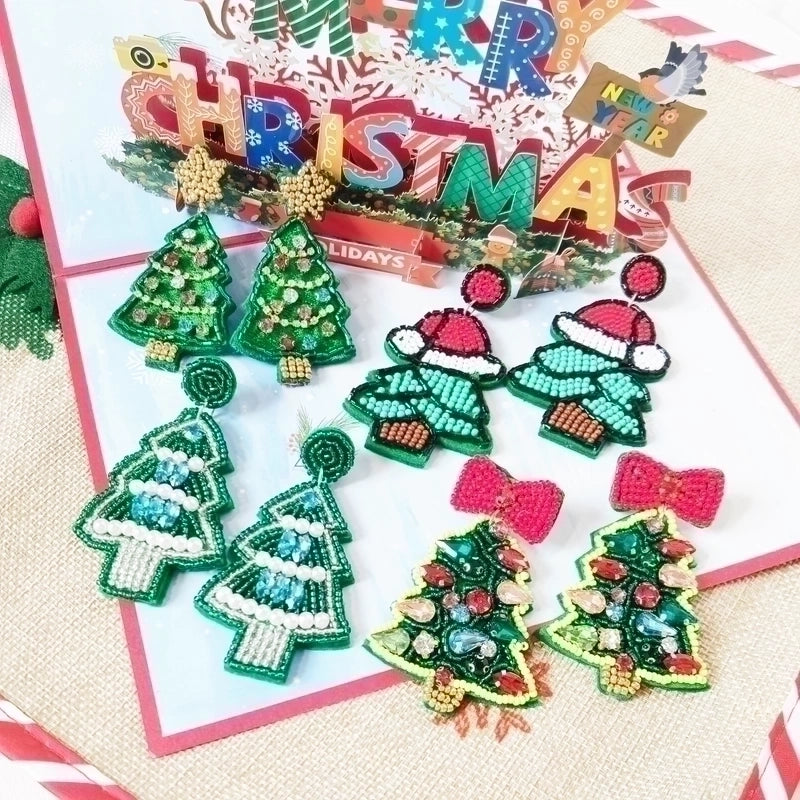 1 Piece Handmade Christmas Hat Christmas Tree Bell Handmade Plating Cloth Silver Plated Drop Earrings