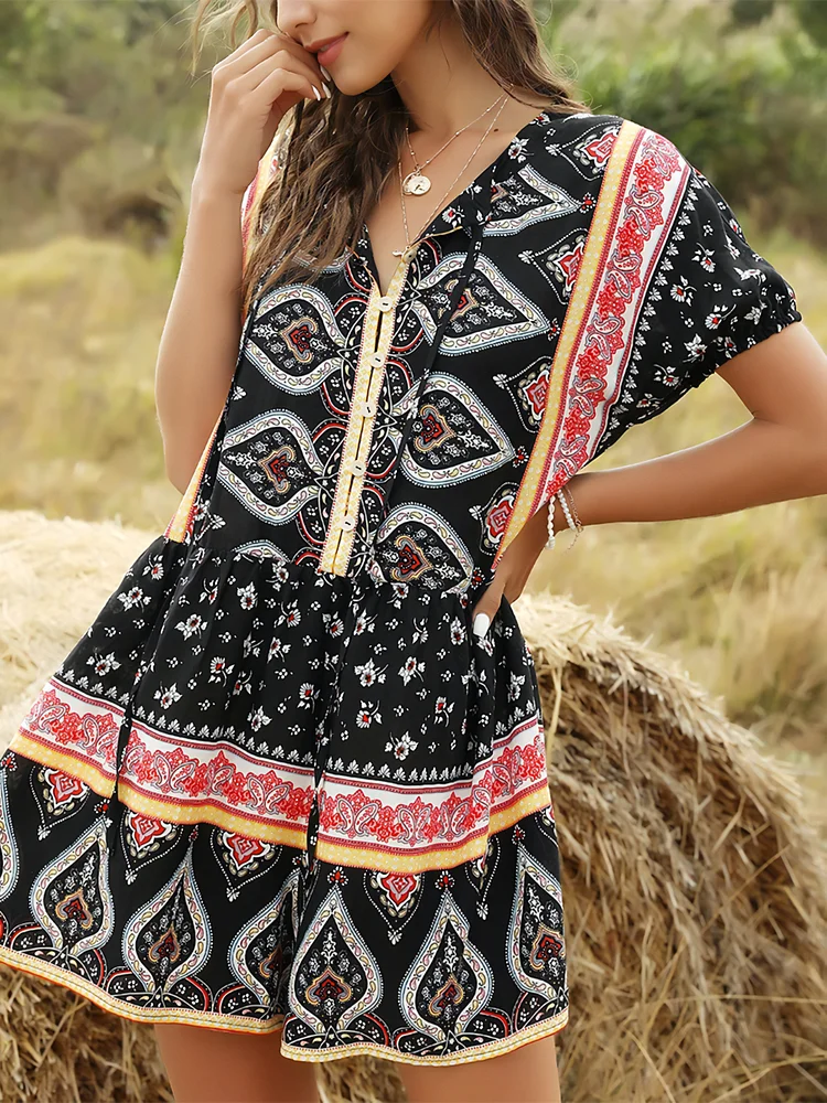 Western Short Sleeve Mini Dress