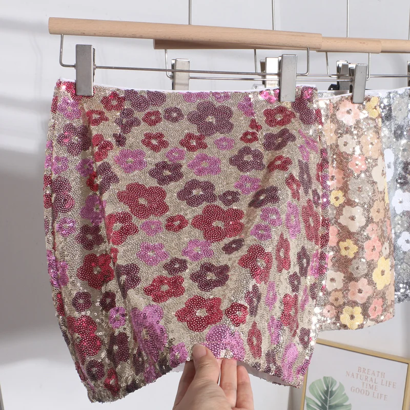 Nigikala Nigikala Heavy Industry Lighting Flowers A-Word Skirt High Waist Thin Ass Anti-Light Short Skirt Women 8158