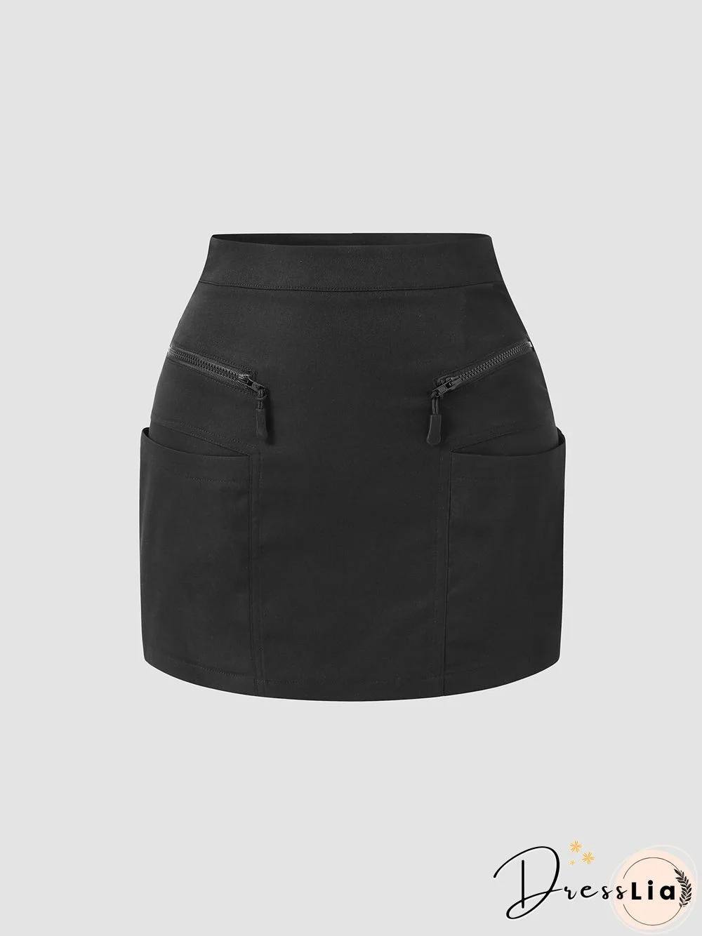 Solid Double Zip Dual Pocket Mini Skirt