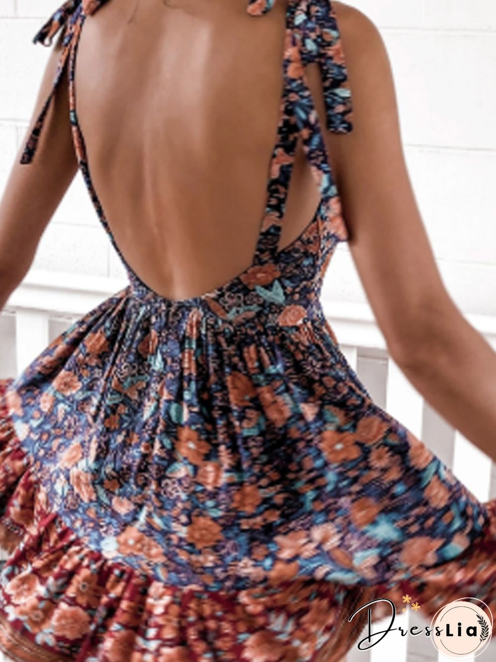 Sexy V-Neck Backless Floral Dress