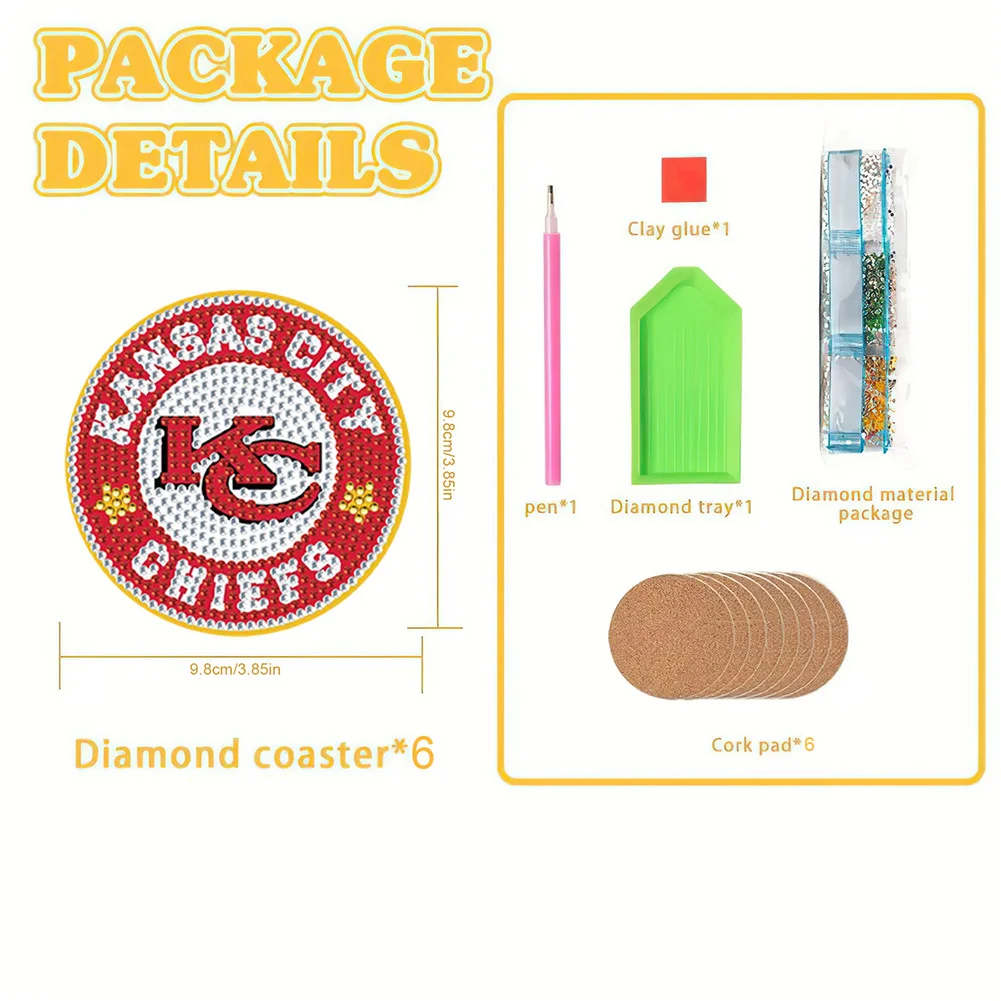 Kansas City Chiefs 8pcs DIY Diamond Painting Acrylic Coasters Holder for Beginner Adult