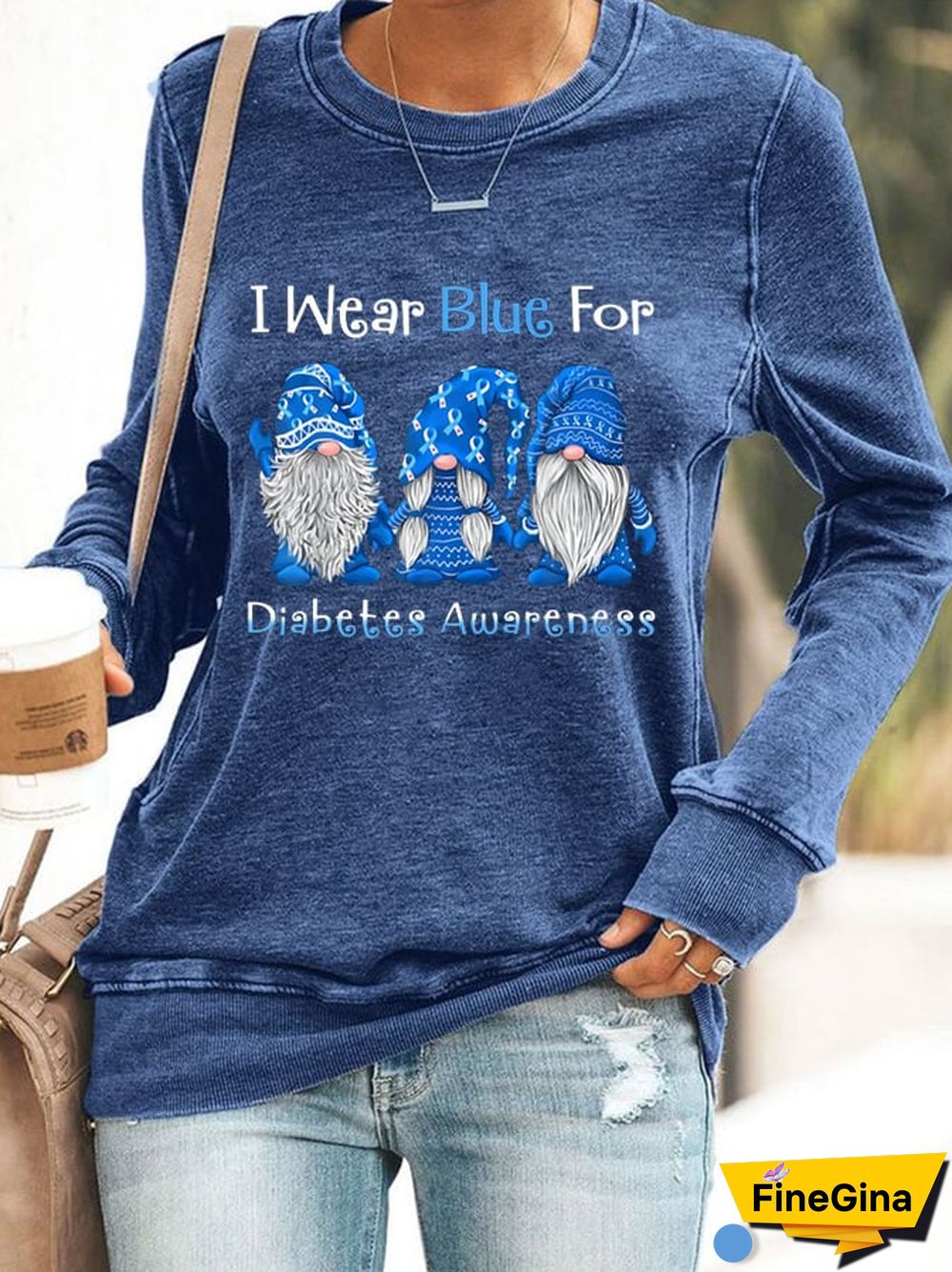 Women's I Wear Blue for Diabetes Awareness Gnomes Sweatshirt