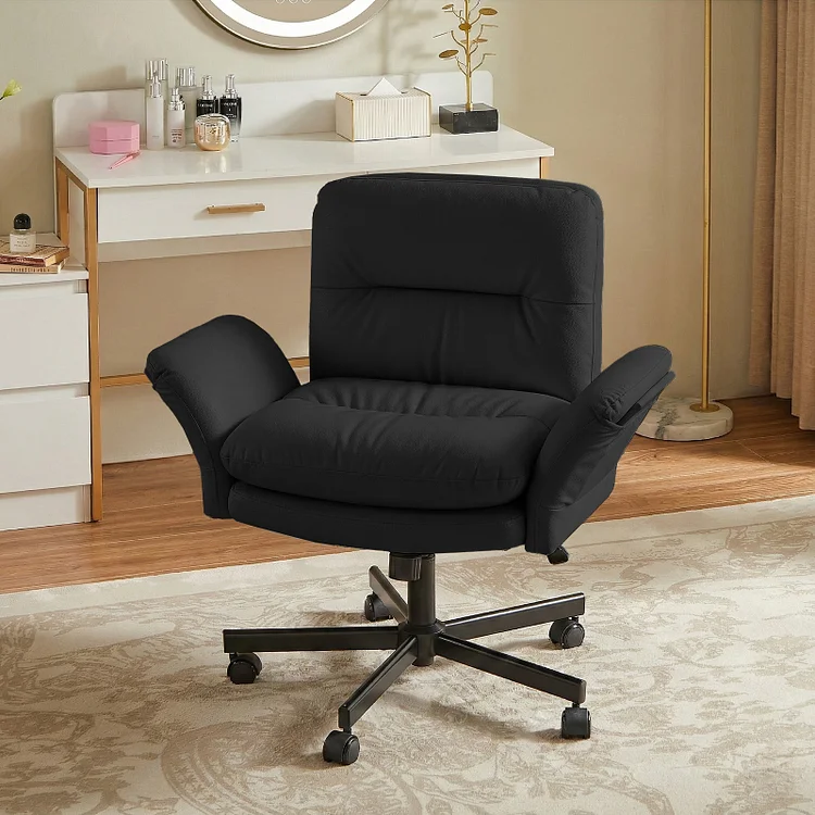 Bestier Office Chair Criss Cross Chair with Flip-Up Arms, Adjustable Height, Comfy Computer Chair, Vanity Chair with Side Pockets