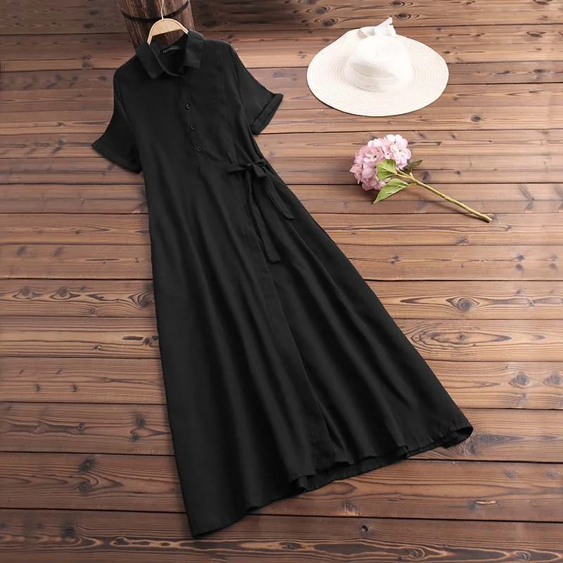 ZANZEA Summer Casual Maxi Vestidos Women's Sundress Female Button Short Sleeve Robe Femme Tunic Shirts Dress