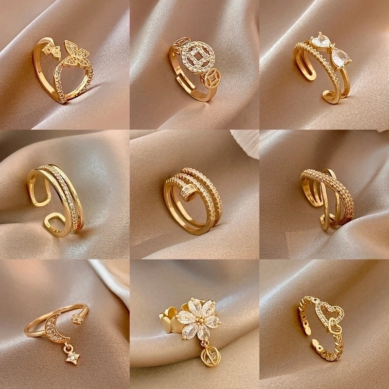 Minimalist Square Flower Bow Knot Copper Hollow Out Inlay Zircon Open Ring 1 Piece