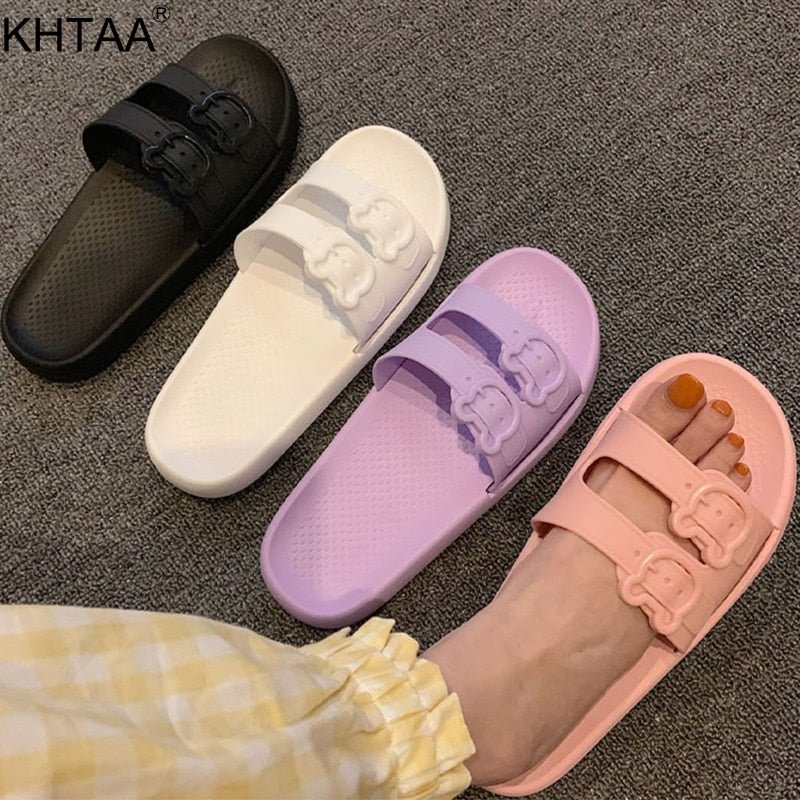 Women's Slippers Buckle Ladies Indoor Girl Slides Flat Shoes Woman Comfort Casual Footwear Non Slip Female Soft Sole 2021 Summer
