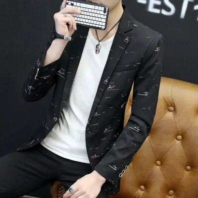 Woherb Floral Print Blazer Jacket Men Korean Trend Streetwear Mens Clothing Casual Suit Coat Male Slim Fit blazer masculino