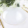 10 Pack | Clear Hammered 9" Round Plastic Dinner Plates With Gold Rim, Disposable Party Plates