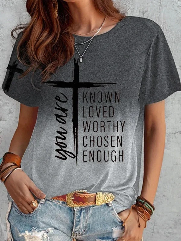 Easter Women's Known Loved Worthy Chosen Enough Letter Print Top