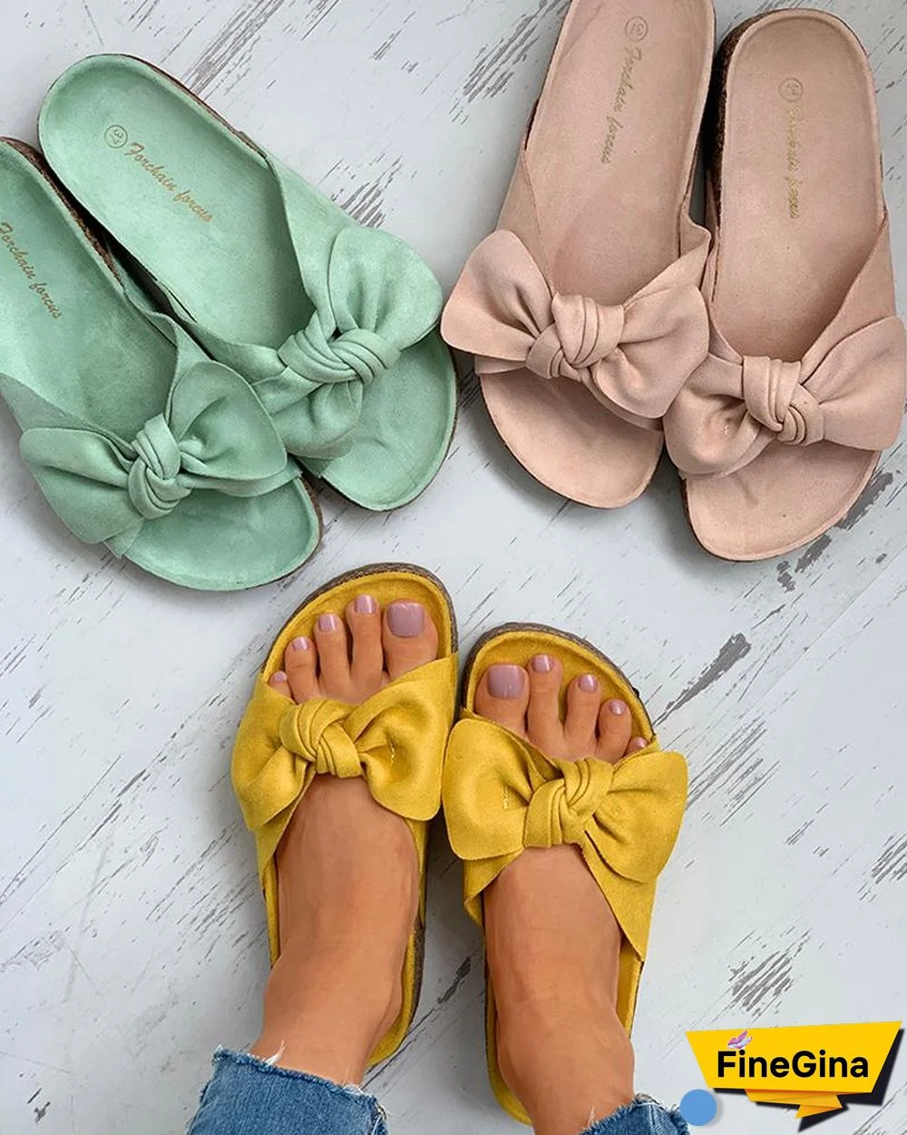 Bowknot Decor Open Toe Flat Sandals