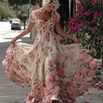 Women's Vintage Romantic Floral Short-sleeved Dress - Image 2
