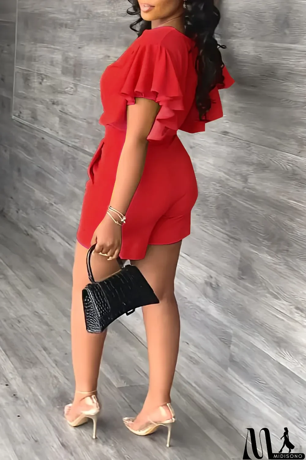 MidiSono - Yellow Casual Solid Patchwork Flounce V Neck Short Sleeve Two Pieces