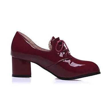 Burgundy Block Heel Lace up Patent Leather Oxford Vintage Heels Vdcoo