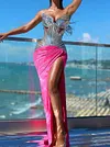Sequined Split-Joint Bandeau Evening Maxi Dress