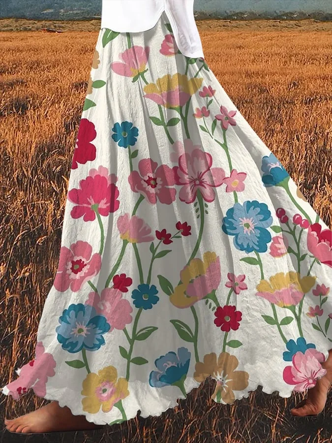 Women's Retro Floral Loose Casual Skirt