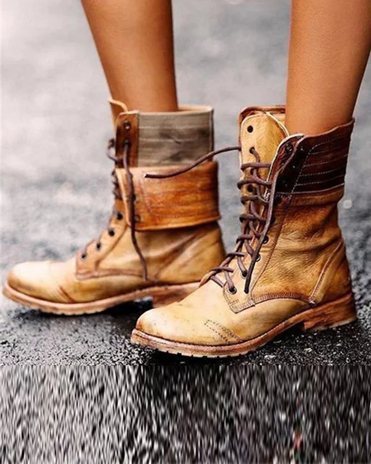 Solid Lace-Up Ankle Boots
