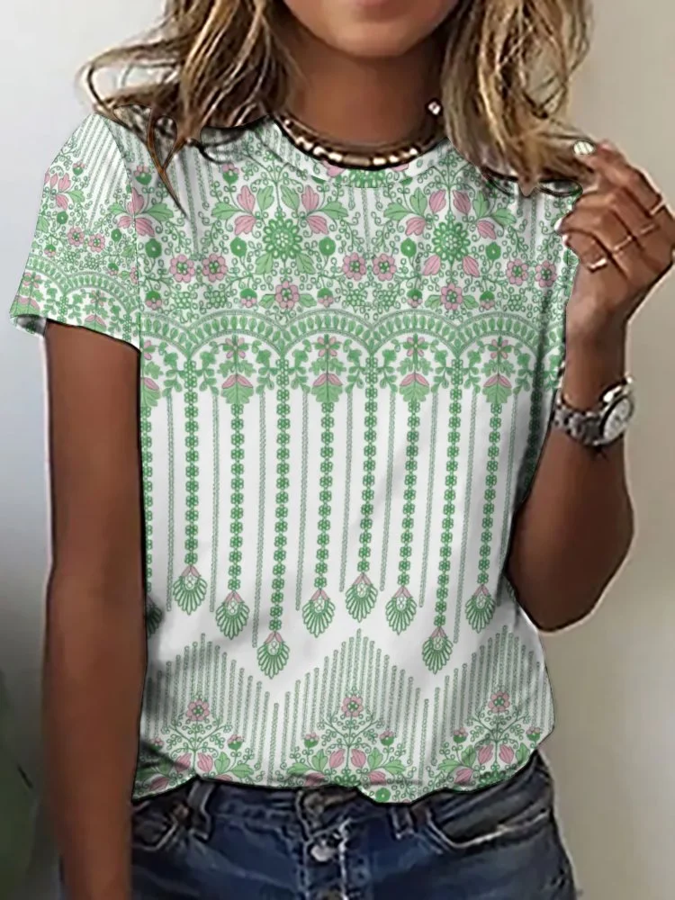 Style & Comfort for Mature Women Printed Short Sleeve Casual T-shirt for  Women and Men Unisex Pattern Green, Vintage