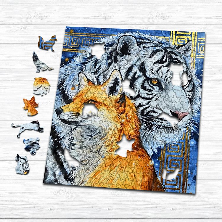 Sunnypuzzle™-Tiger and fox wooden puzzle