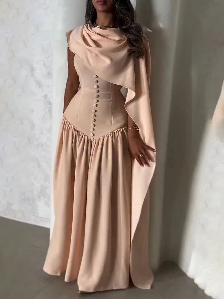 Cape-style Corset-bodice Maxi Dress
