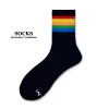 Rainbow striped sports cotton towel bottom thickened mid-length sweat-absorbent socks