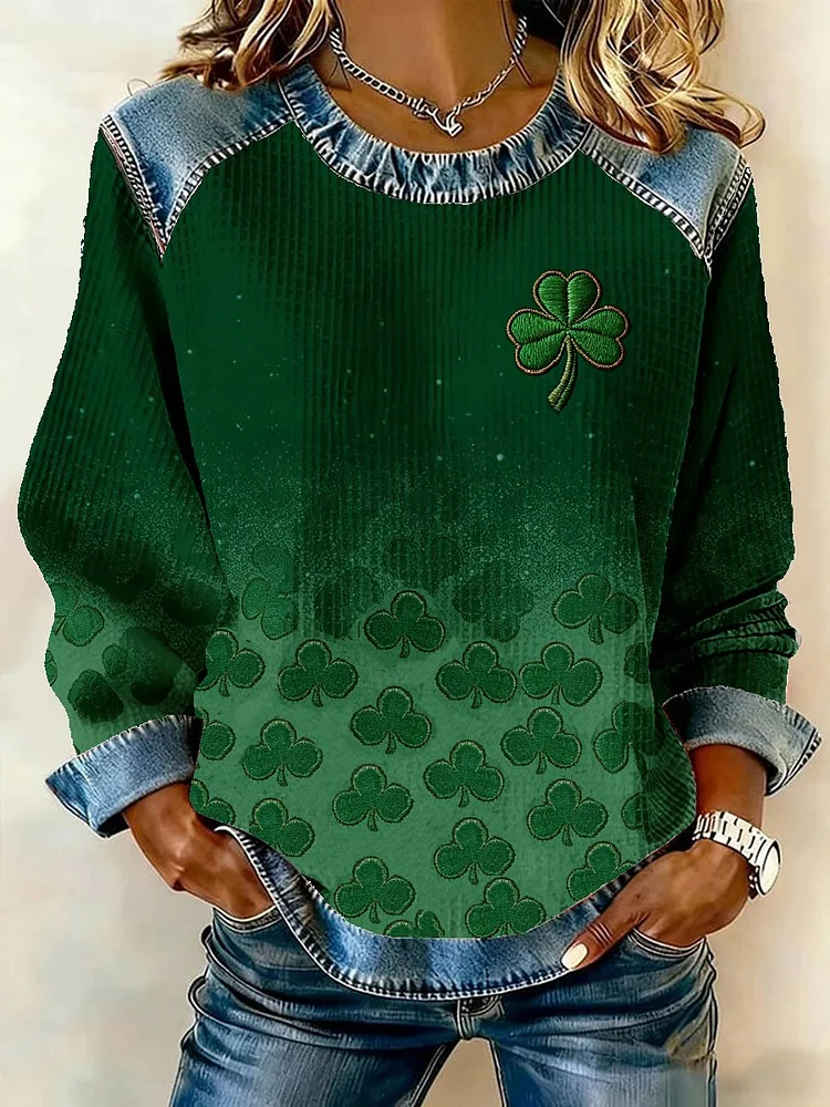 Women's St. Patrick's Day Art Print Patchwork Sweatshirt 