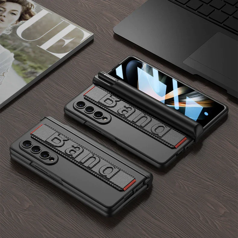 Applicable To Samsung Zfold4 Magnetic Wrist Strap Bracket Folding Mobile Phone Case