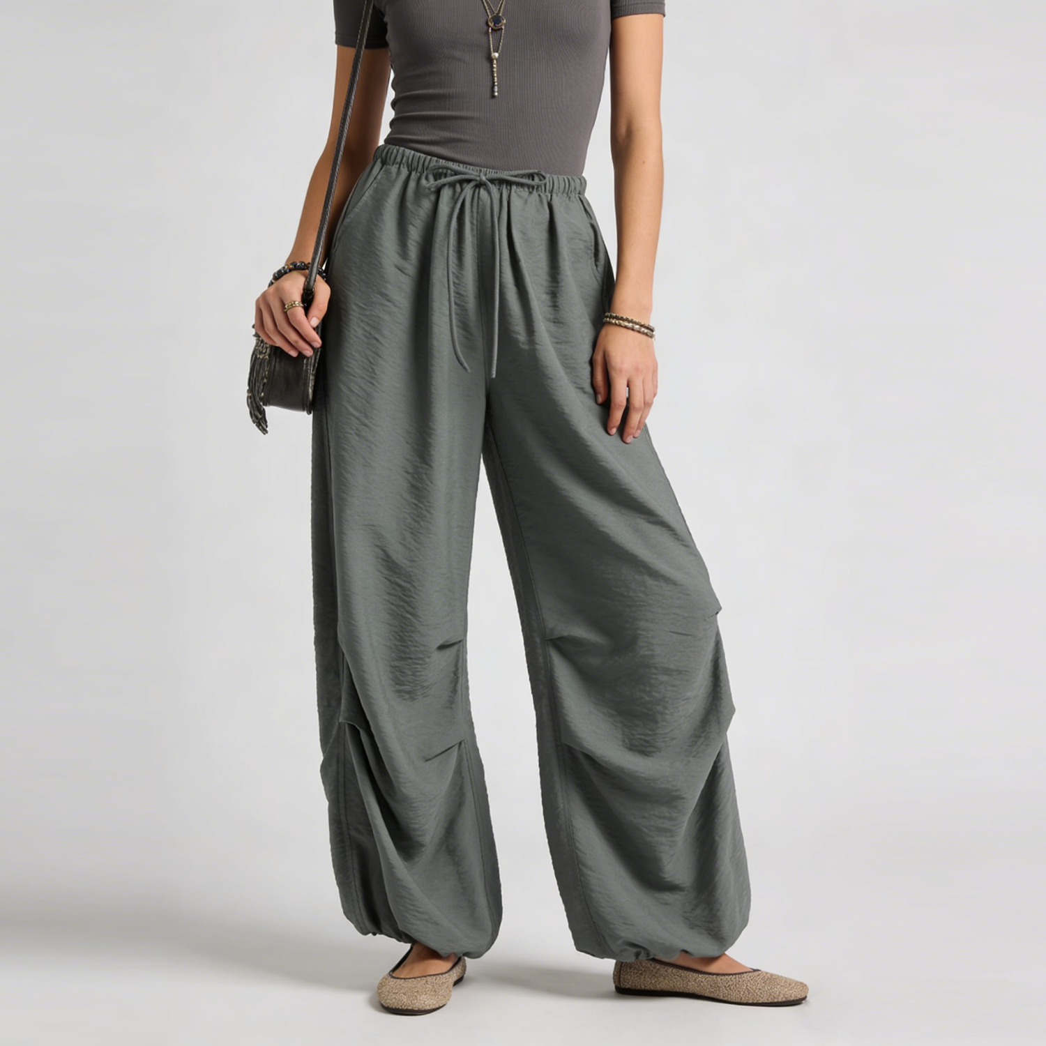 Silk Pants Elastic Waist Cargo REAL SILK LIFE