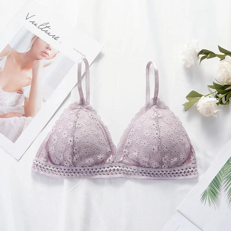 Lace bra, women's panties, triangle cut, lingerie, V-shaped wireless underwear, soft and thin seamless 1/2 piece bra, 2021