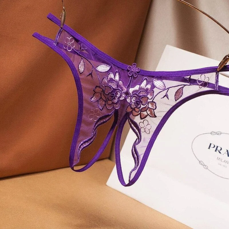 Sexy Lace Ladies Panties Sexy French Embroidery Sexy Mesh Hollow Free Take Off Thong Low Waist Transparent T Pants G String 1113-1