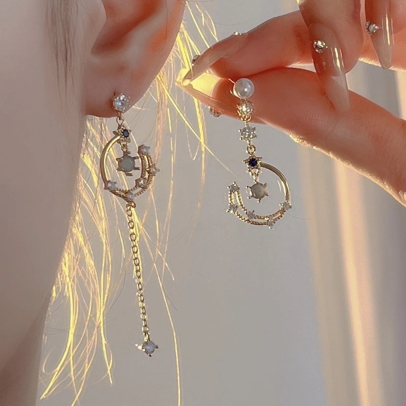 1 Pair Minimalist Star Inlay Copper Rhinestones Earrings