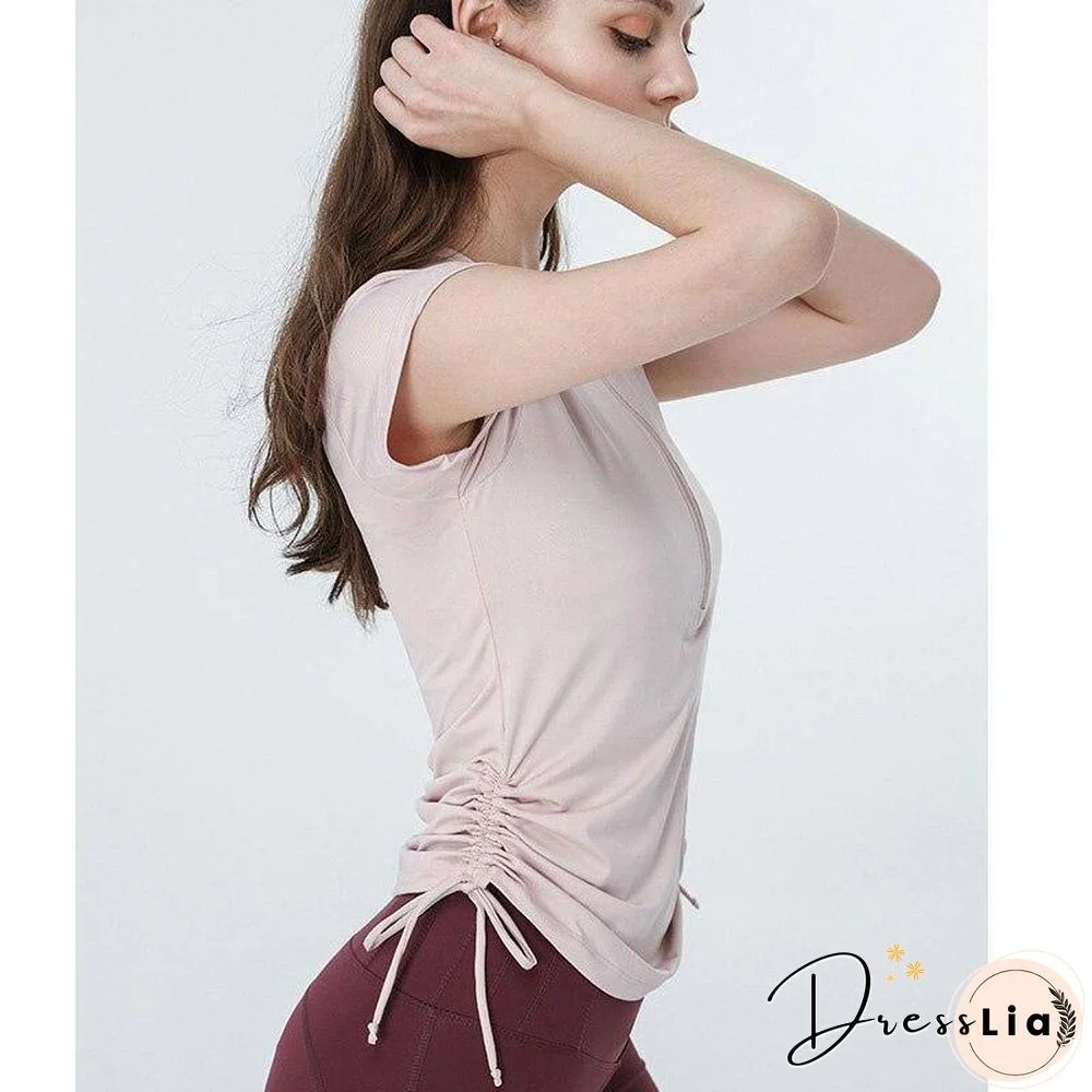 Zipper Gym Clothing Yoga Crop Top Sport T Shirt Sports Running Tshirt Workout Tank Seamless Fitness Tops Drawstring Women Shirts