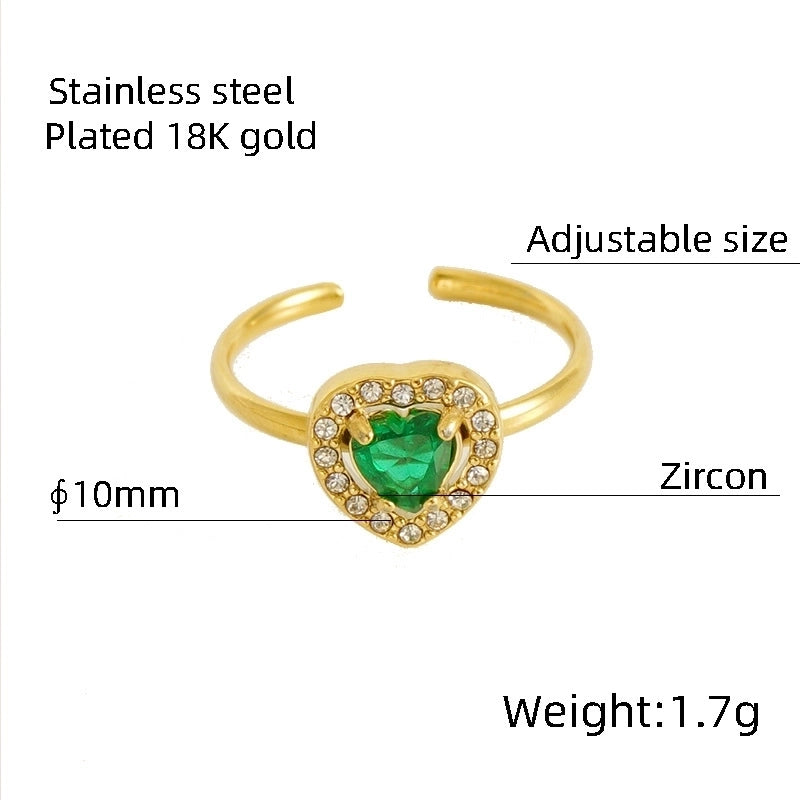 Titanium Steel Minimalist Classic Style Inlay Water Droplets Heart Shape Rhombus Zircon Rings