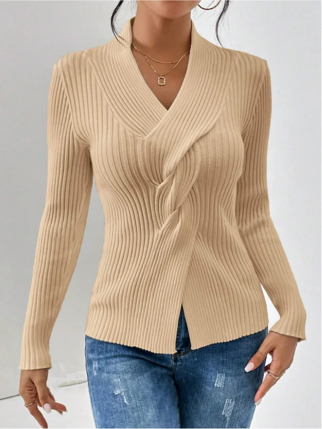 Nigikala Nigikala Women's Knitwear Fashion Temperament Thread Under The Fork Long Sleeve Solid Color Sweater