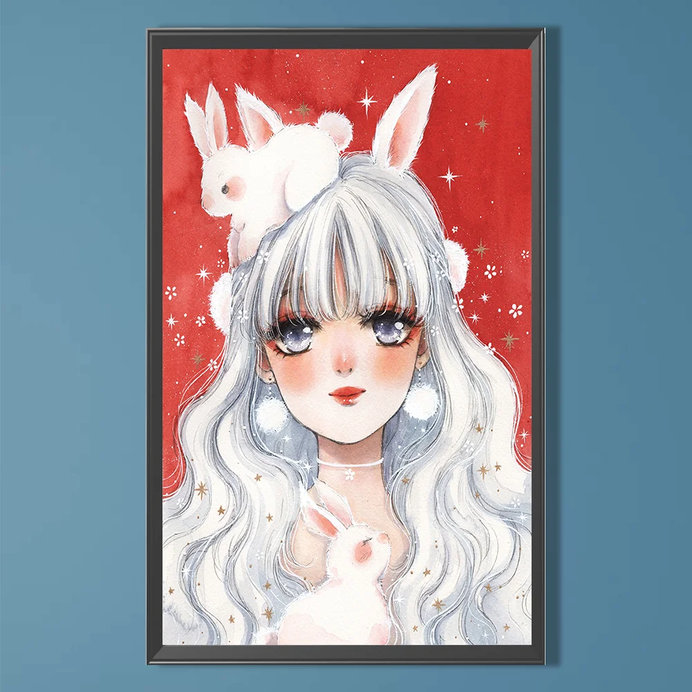 Full Round Diamond Painting 30*50cm - White Hair Bunny Ears Girl
