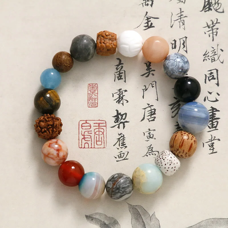 Natural Bodhi Seed Crystal Stone Agate Keep Away Evil Spirits Bracelet
