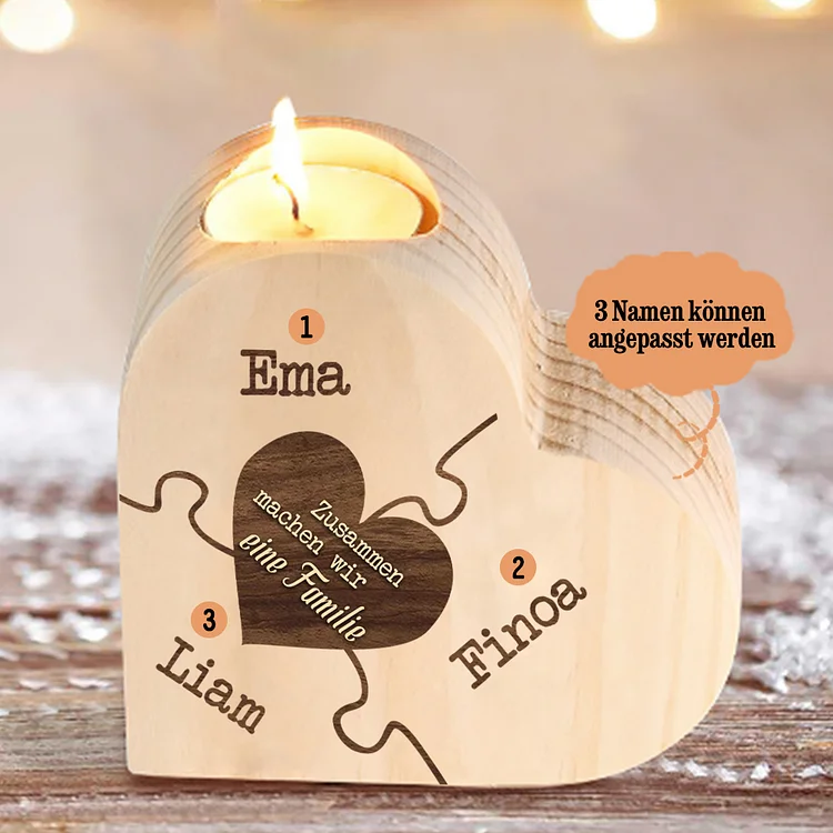 Kettenmachen Personalisierter 3 Namen Puzzle Familie Herzform Kerzenhalter