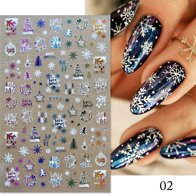 Gold White Bronzing Christmas Nail Sticker 3D Snowflakes Leaf Geometry Lines Letter For Manicure Sliders Decoration Accessories